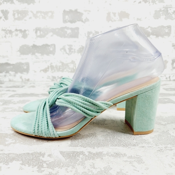 NEW Stuart Weitzman MINT EUCALYPTUS Twist Block Slide High Heel Sandals F404 - Picture 1 of 13